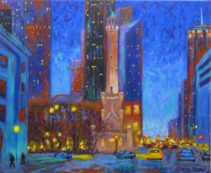 Chicago Water Tower At Night Painting